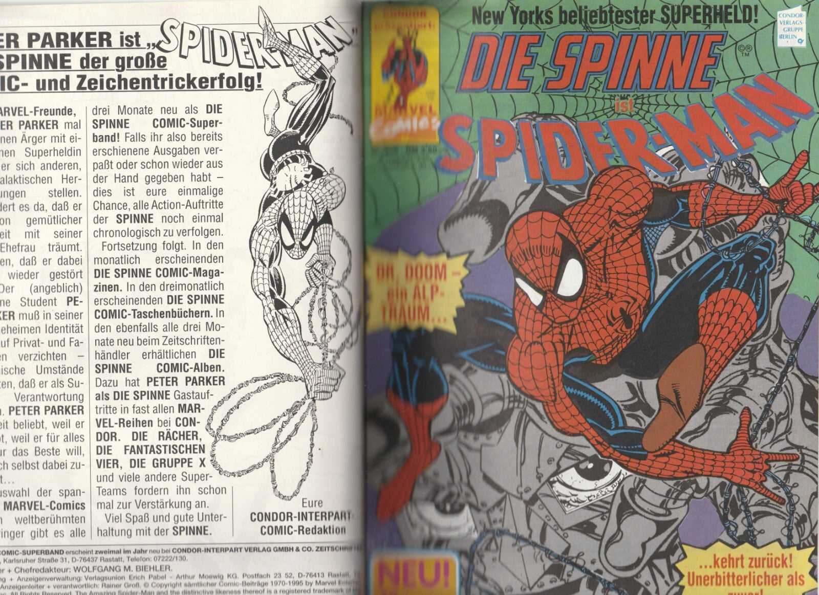 ✪ DIE SPINNE COMIC-SUPERBAND #24 (Hefte 209+213), Condor/Marvel COMICHEFT TOP Z1