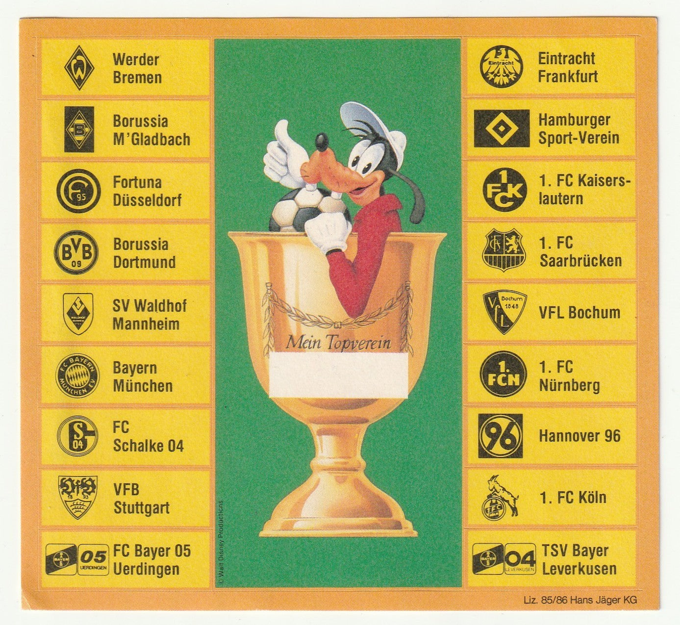 ✪ MICKY MAUS BEILAGE #?/? Goofy Mein Topverein Sticker COMIC-BEILAGE NEUW