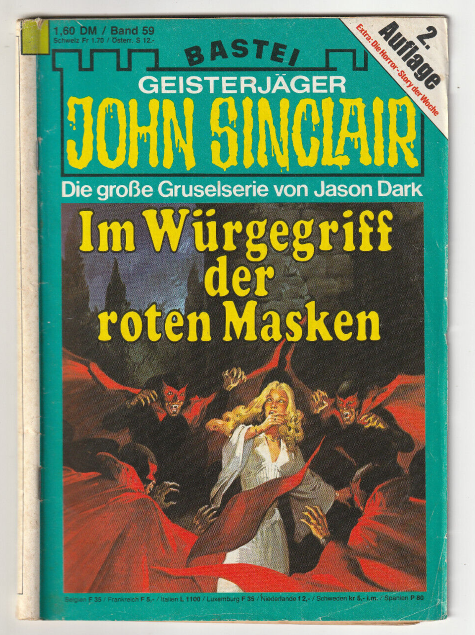 ✪ John Sinclair 2.Aufl. #59 Im Würgegriff der roten Masken, Bastei | ROMANHEFT